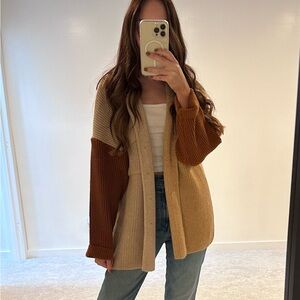 Color blocked ribbed sweater jacket